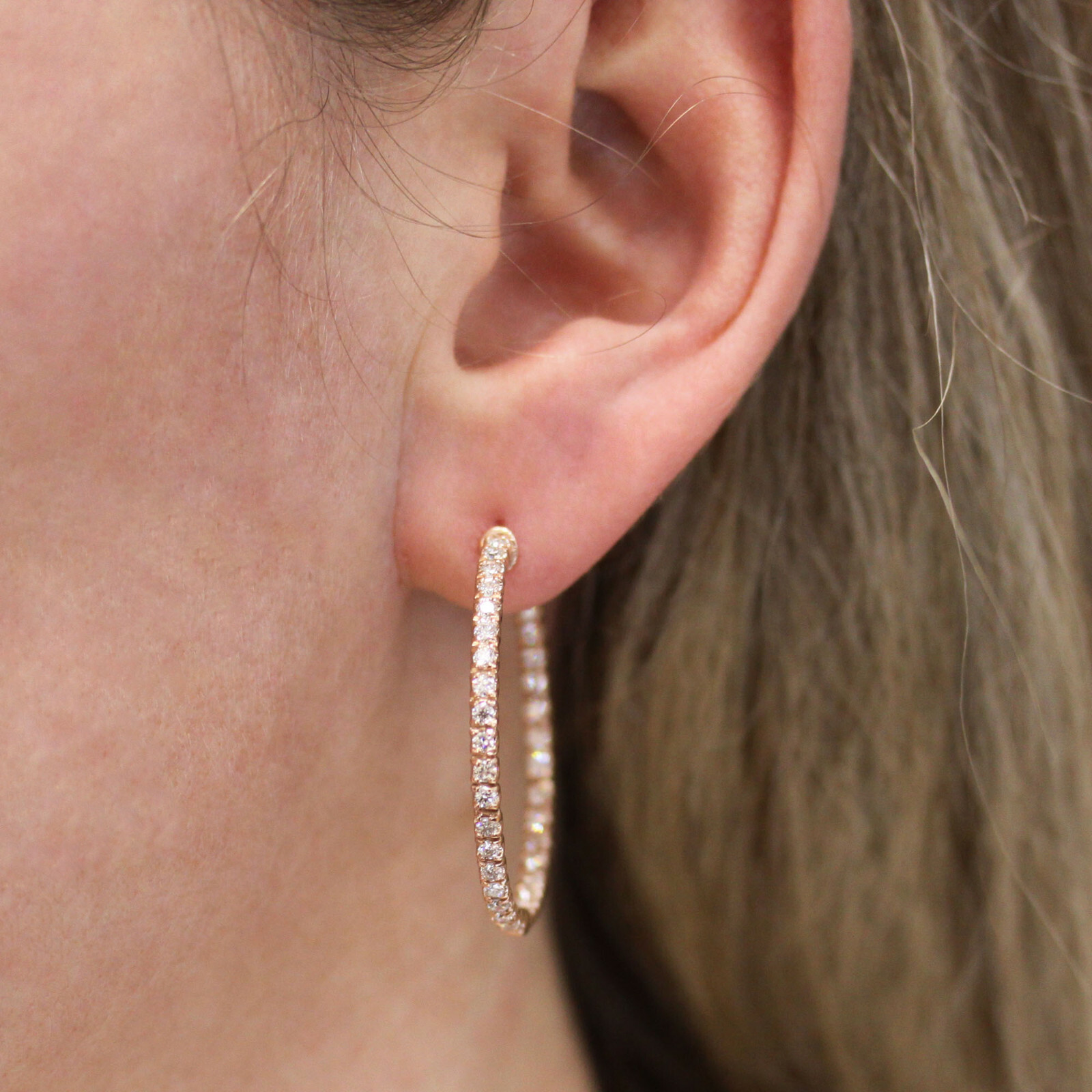 1.5 ctw Natural Diamond Solid 14k Yellow Gold Inside Out Hoop Earrings 1.38 In