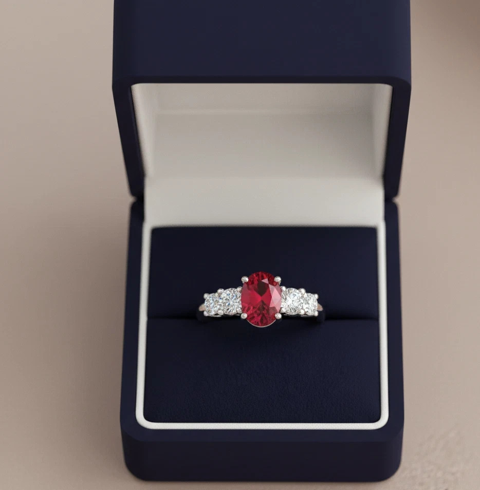 2.90 Ct Oval Cut Natural Ruby & Diamond Propose Ring 14K White Gold Size 8