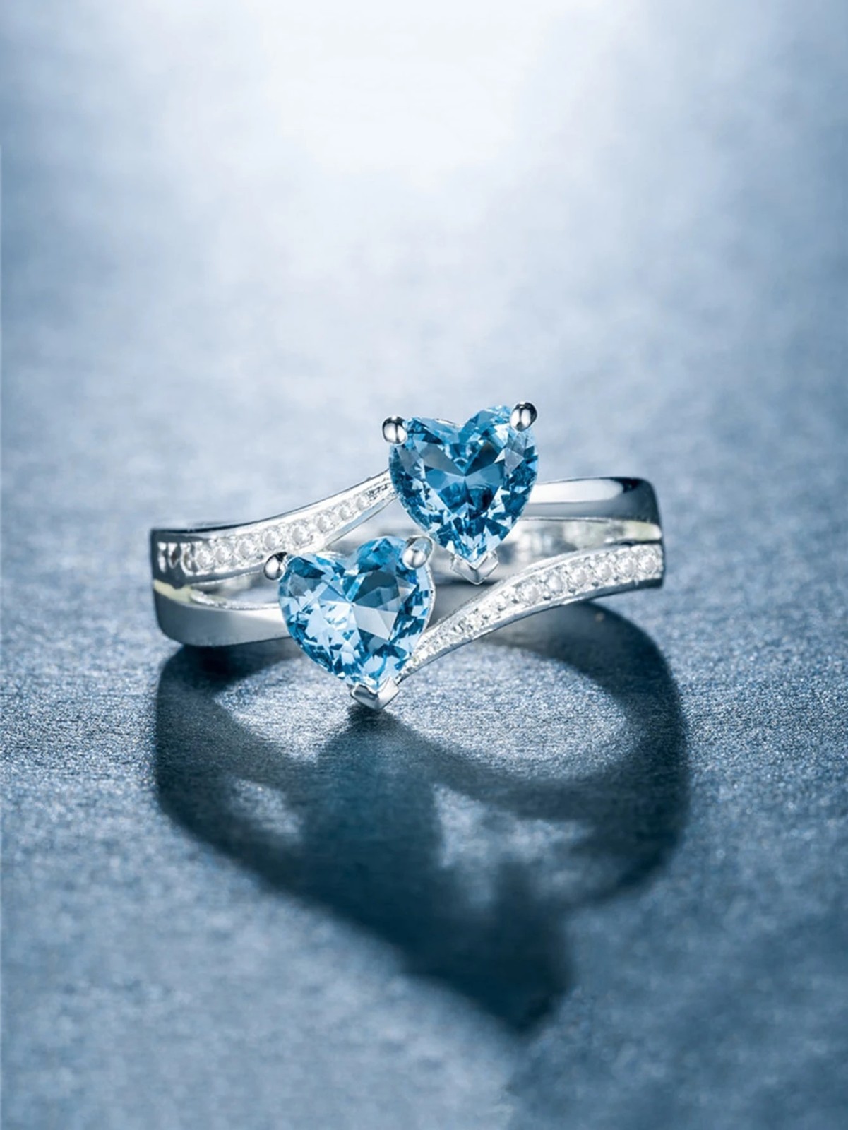 Double Heart Cubic Zirconia Ring Promise Anniversary Jewelry Gift for Women Her