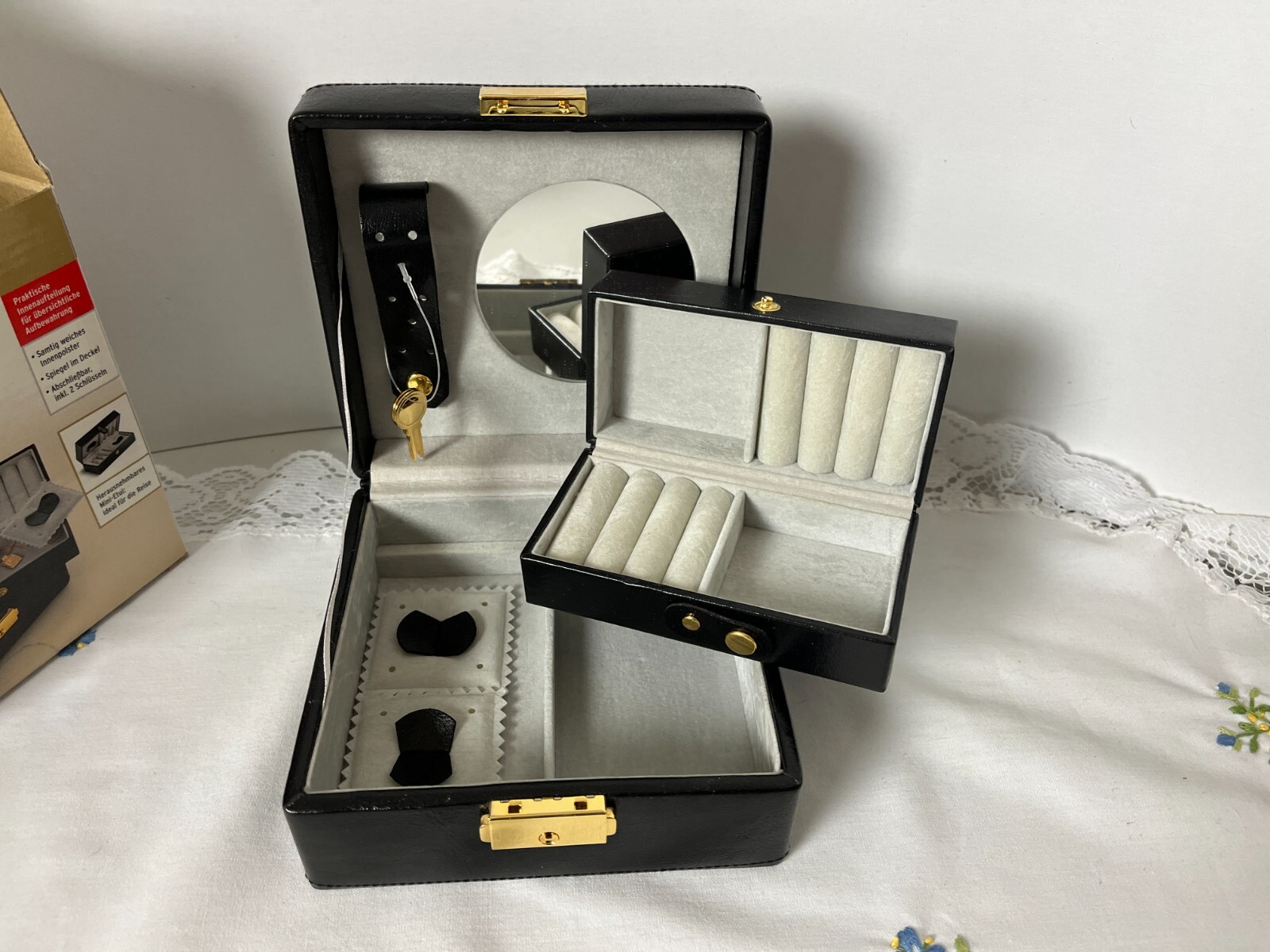 TCM Schmuck-Koffer German Jewelry Box Faux Leather PLUS Travel Box Soft Lined