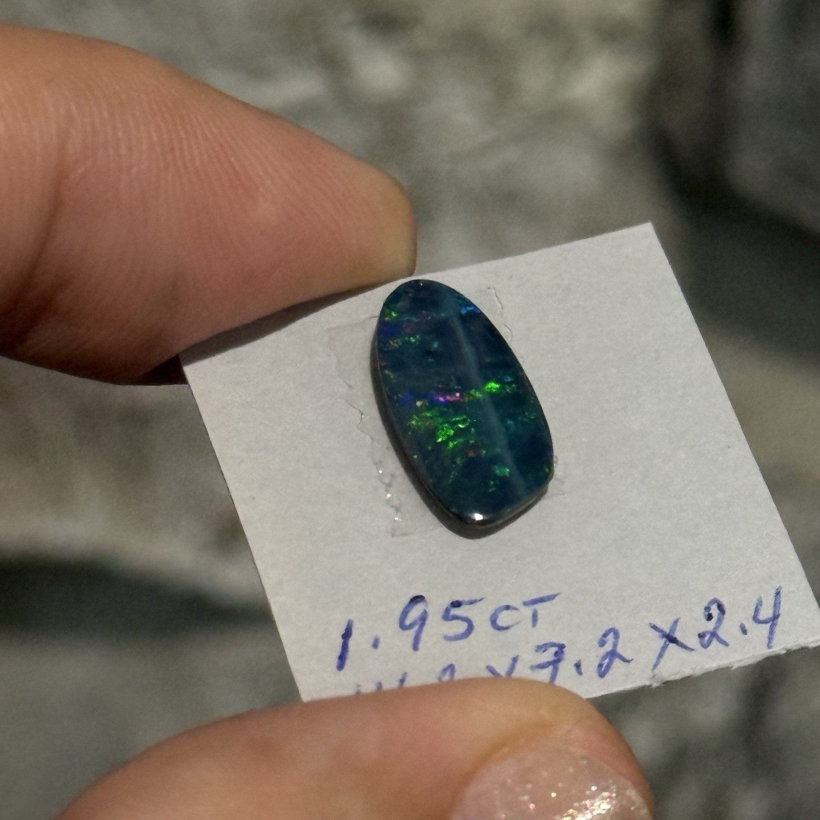 1.95ct 14.2×7.2×2.4mm Sparkling Green Blue Australian Doublet Opal Cabochon Gem