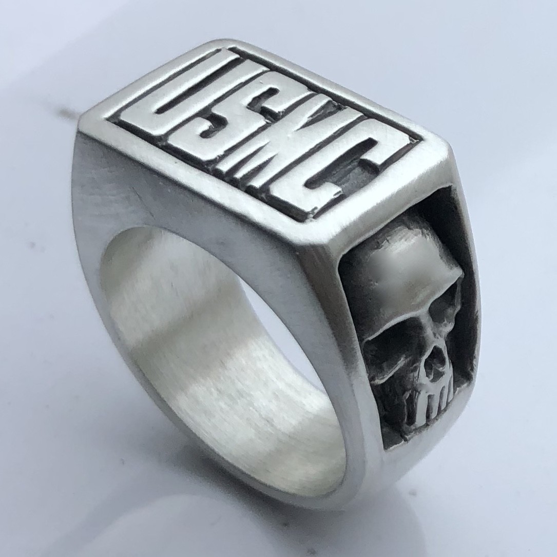 MJG STERLING SILVER USMC SKULL RING. MARINES. 3D PUNISHER. HARLEY. BIKER.SZ 11