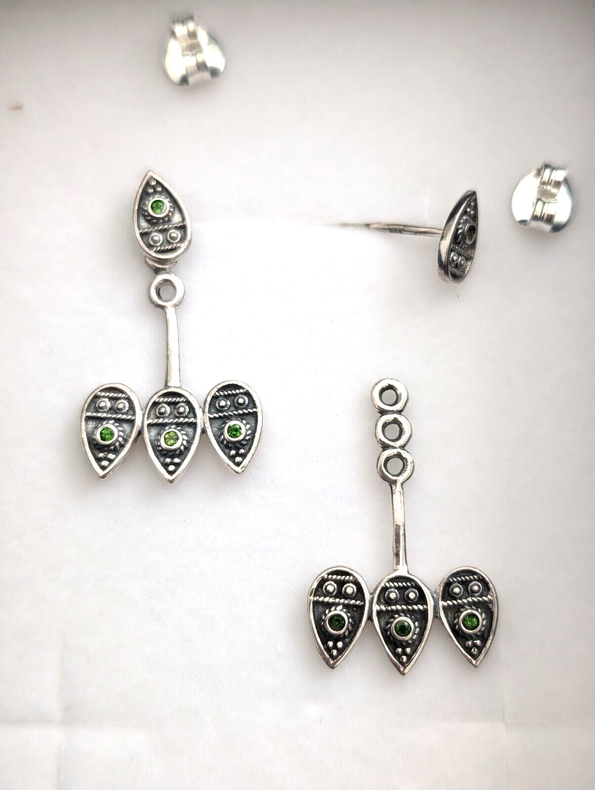 Sterling Silver Earrings, India Designer, Russian Diopside, Christmas Gift