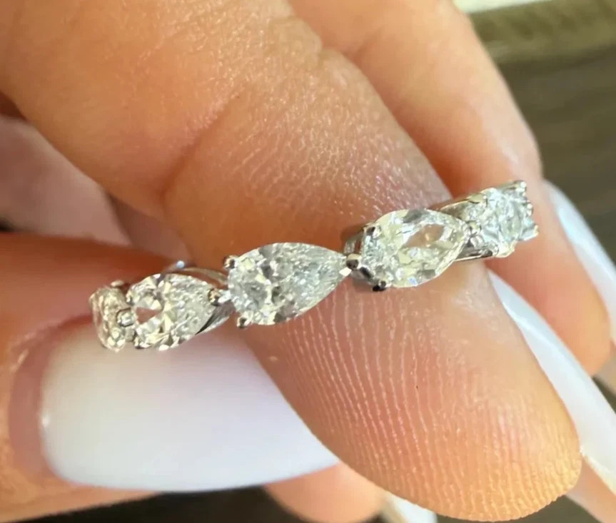 2.40Ct EAST-WEST PEAR-Cut Natural Diamond Full Eternity Band 14k White Gold 6 7