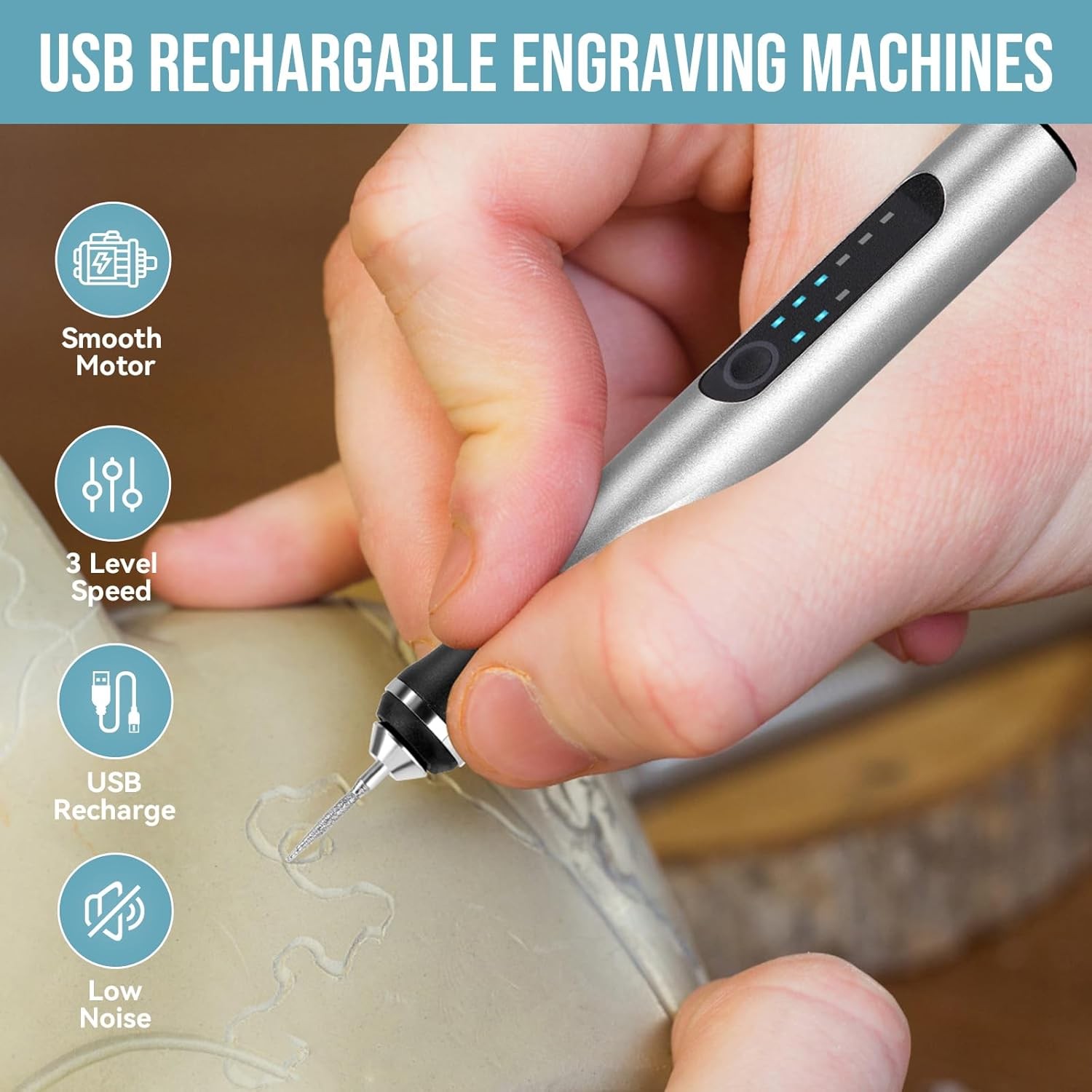 USB Rechargeable Engraving Pen with 34 Bits Mini Electric DIY Engraver Cordless