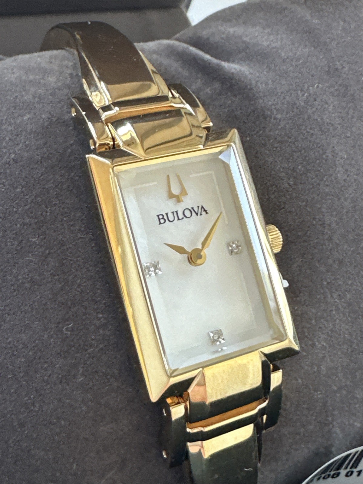 Bulova Bangle Ladies Diamond Gold Plated Stainless Quartz Watch 97P141
