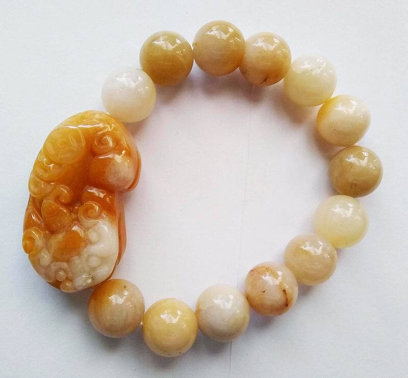 11mm Yellow Jade Round Beads Bracelet Pixiu money animal Wealthy Lucky jewelry