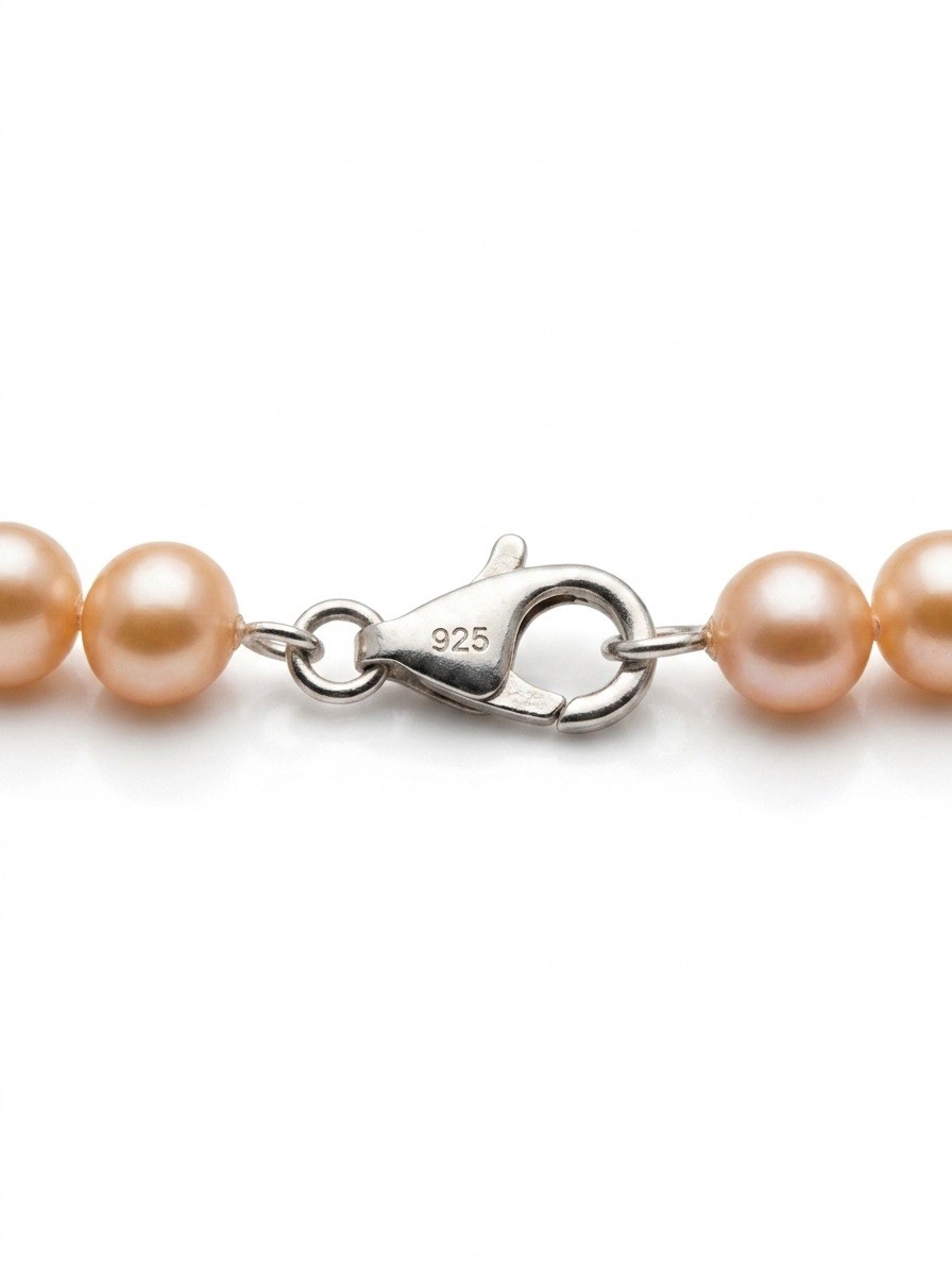 Genuine Freshwater Cultured Pearl Necklace 925 Sterling 18-20″ Peach Blush 6-7mm