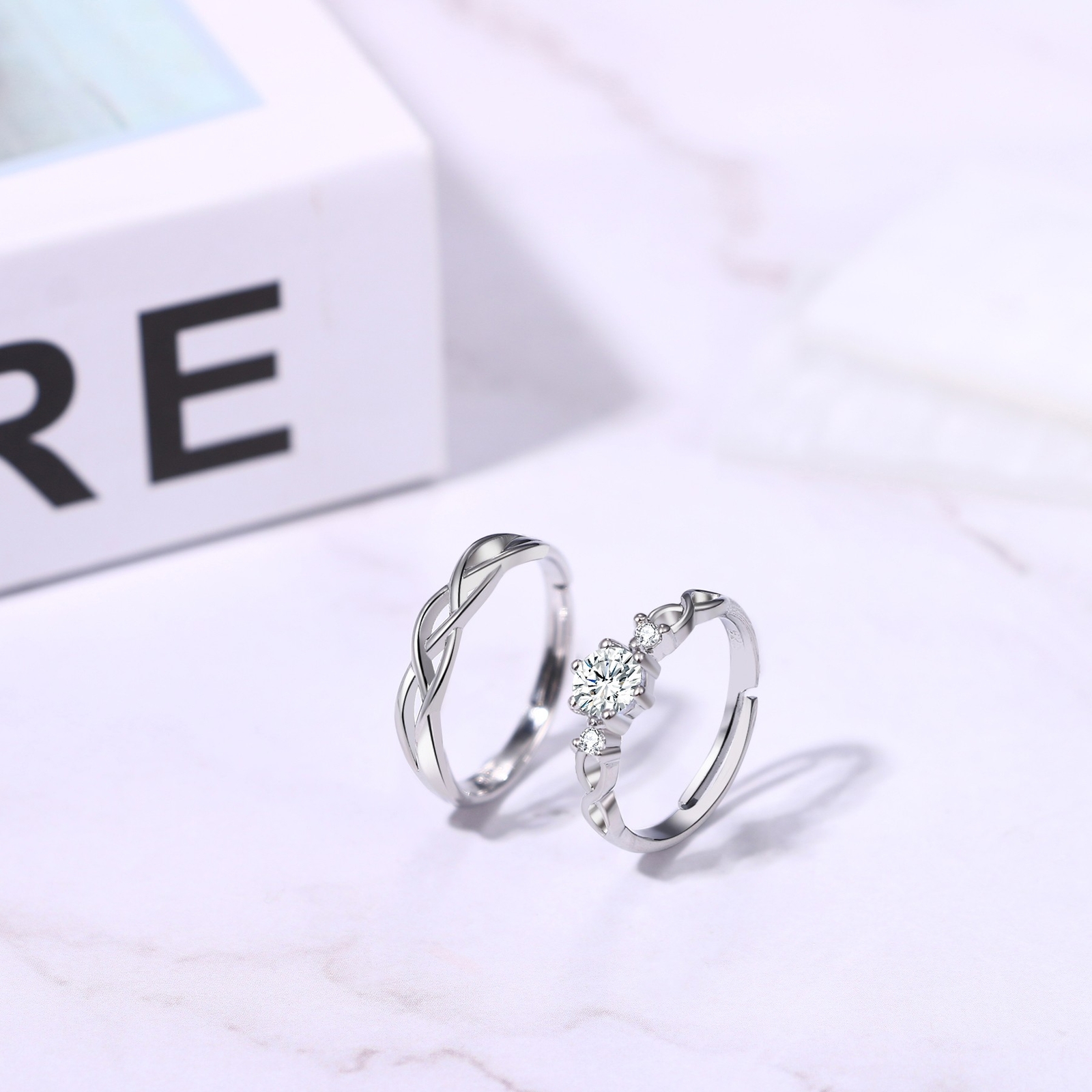 2pc Couple His&Hers Wedding Ring Engagement Promise Stainless Steel CZ Open Band