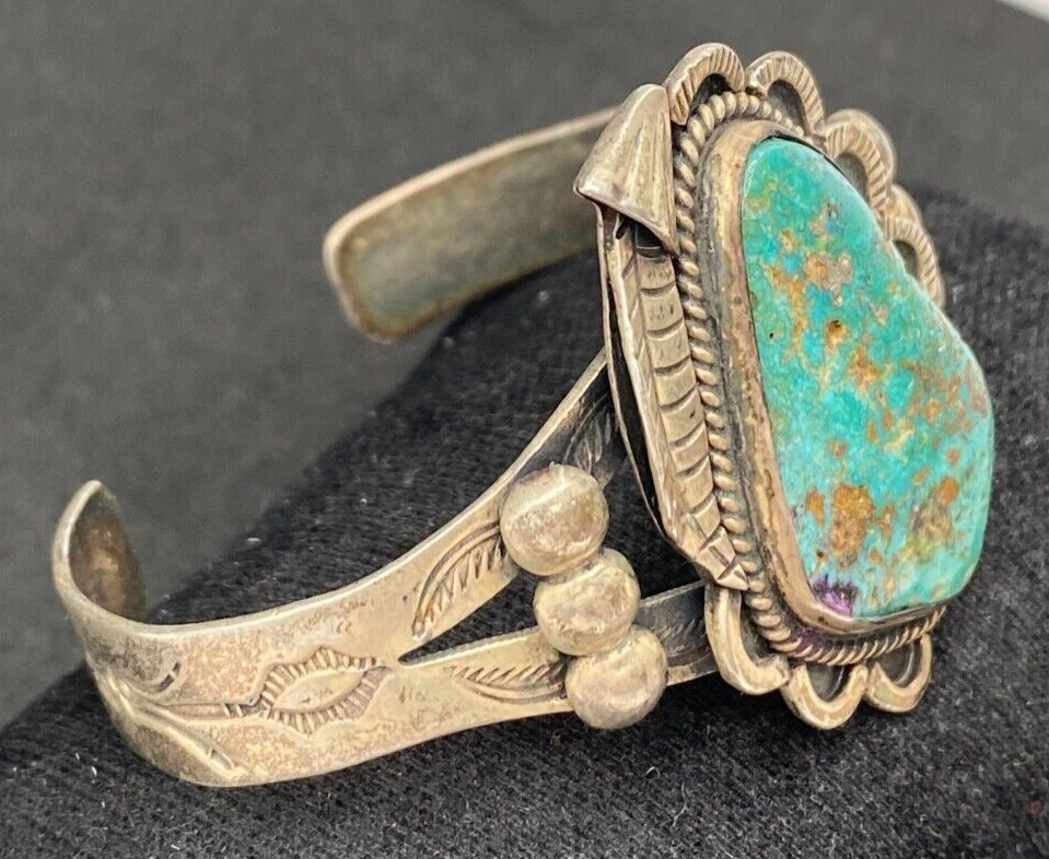1950s Vintage Fred Harvey Bracelet Navajo 1.5″ Turquoise Sterling Old Pawn