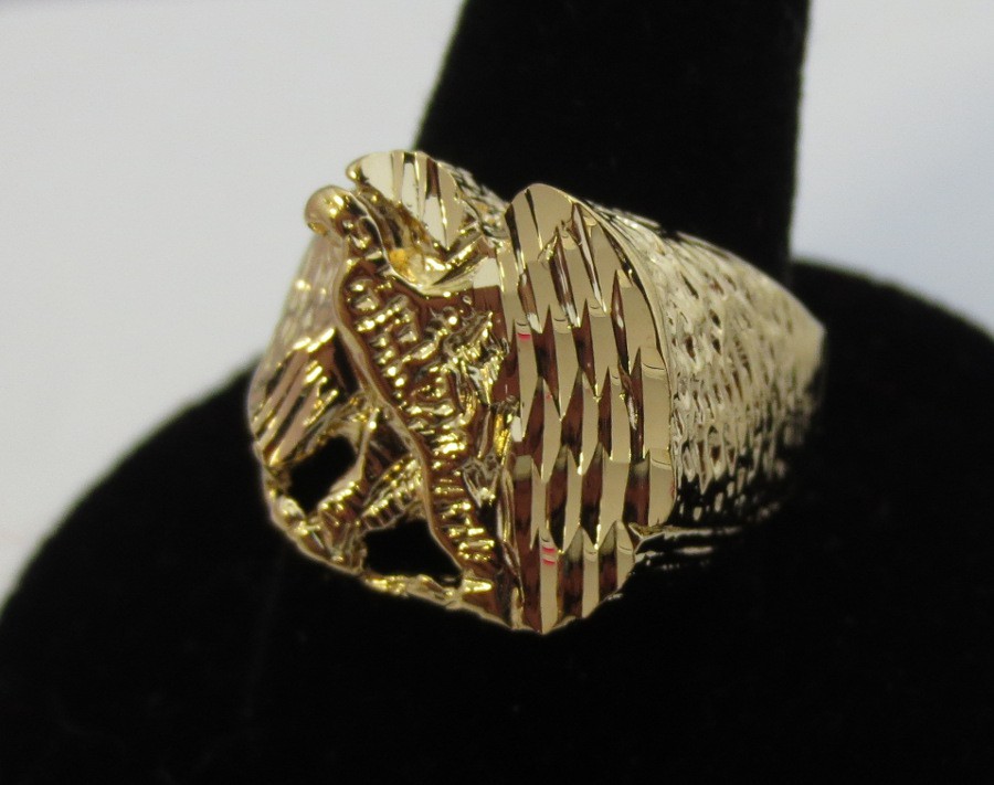 SIZE 8-13 MENS 14KT GOLD PLATED EAGLE NUGGET RING