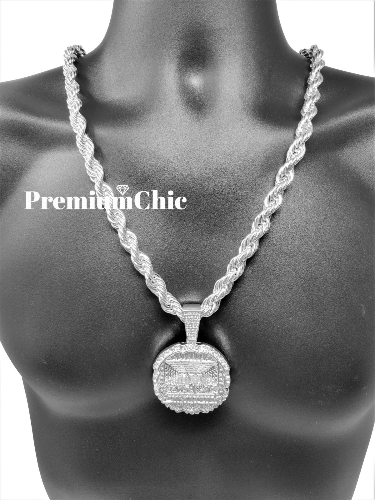 XL Last Supper Pendant w Cuban or Rope Chain Necklace Plated Hip Hop CZ Jewelry