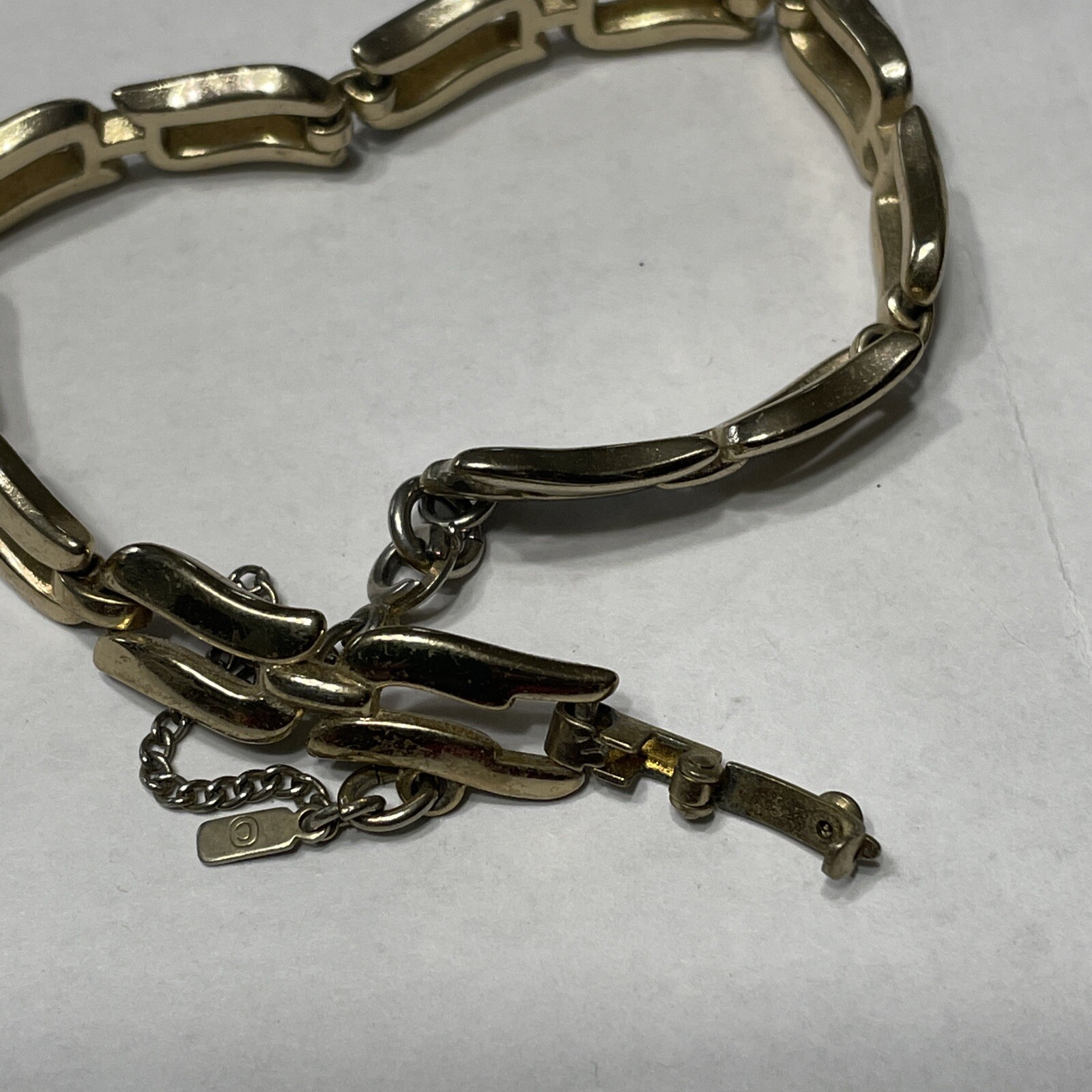 Monet Bracelet Gold Tone Link With Safety Chain and Signed !