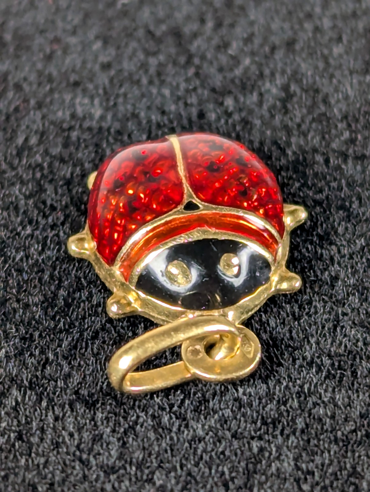 Vintage 18K SOLID Yellow Gold Lady Bug Pendant Charm Jewelry Gift FREE Shipping