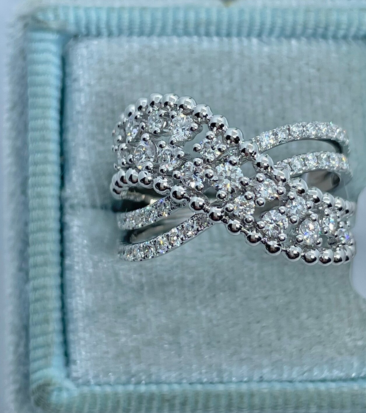 14k White Gold Plated 2Ct Round Simulated Diamond Crisscross Engagement Ring In