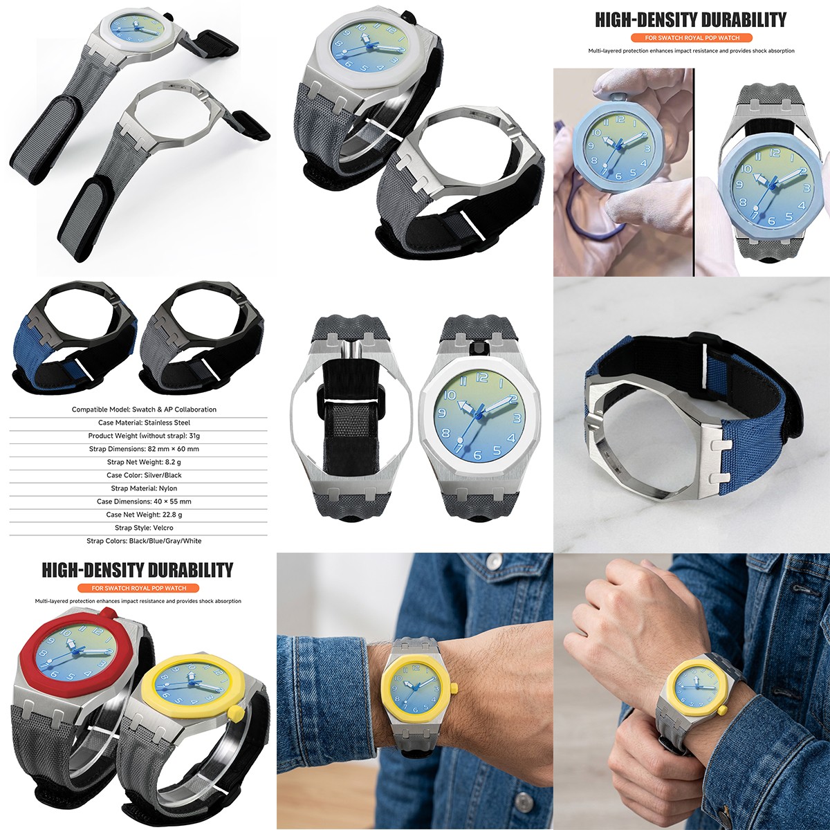 Stainless Steel Case Nylon Band Mod Kit for Swatch Royal Pop Watch Wrist Strap