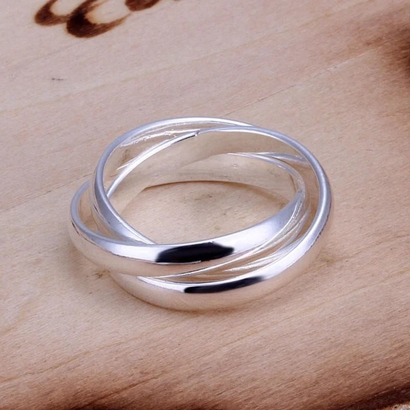 Elegant 925 Sterling Silver 3 Glossy Circle Women’s Ring Fashion Jewelry –