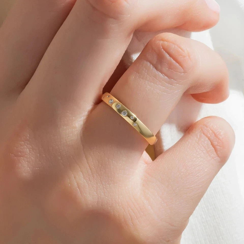 Round Lab-Created Diamond Women’s Stunning Band Ring In 14k Yellow Gold Plated