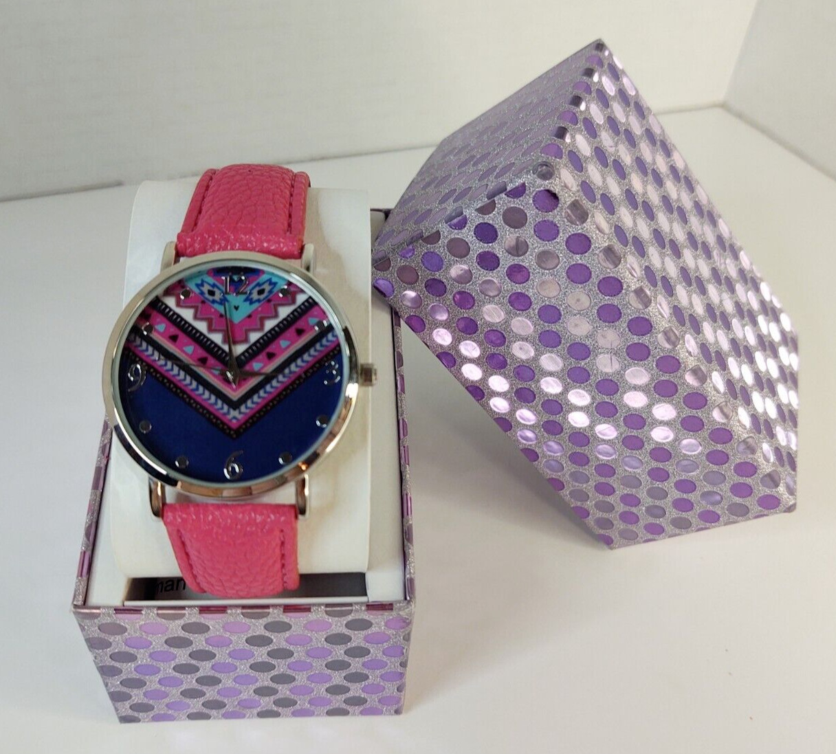 Pink Accutime Fashion Watch Faux Leather Band comes with Gift Box