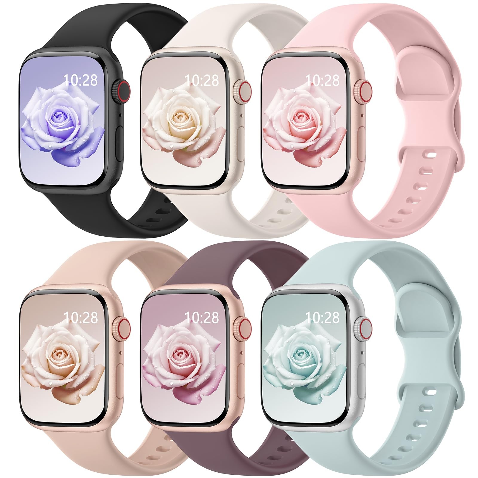 6Pc Correas Deportivas Sport Para Apple Watch SE2/SE/9/8/7/6 Size 38/40/41/42mm
