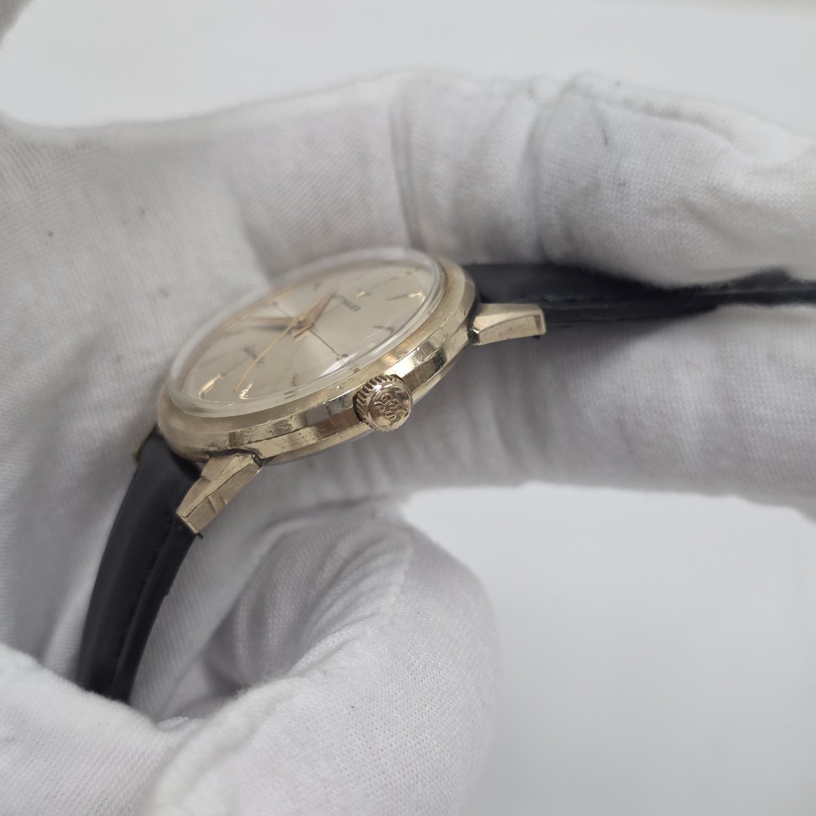 Vtg Wittnauer Mens Automatic Watch Swiss 11SR 17J 34mm Crosshair 10k Gold Filled