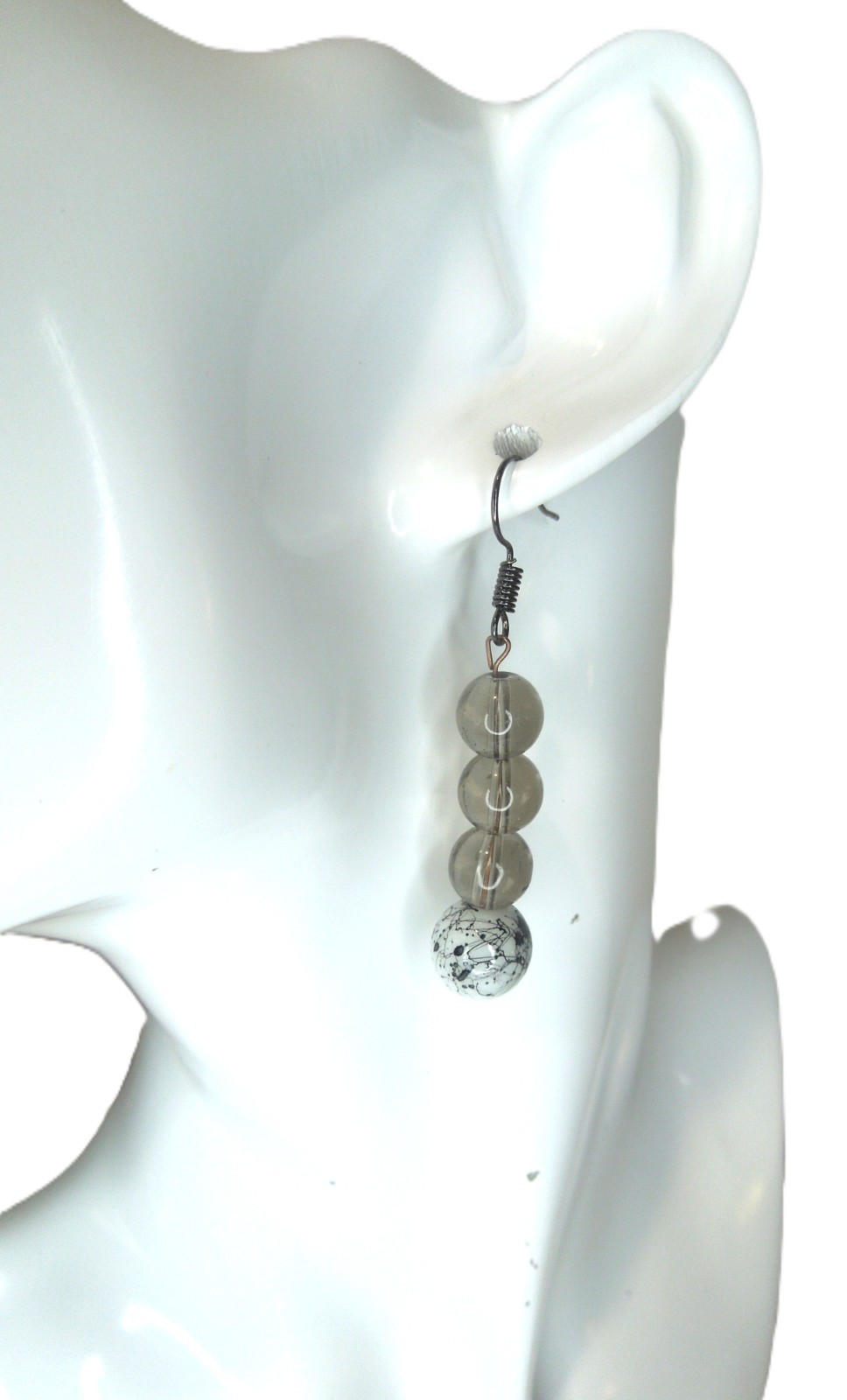 Brown Black White Glass Earrings Dangle Handmade Pierced Earth Tone
