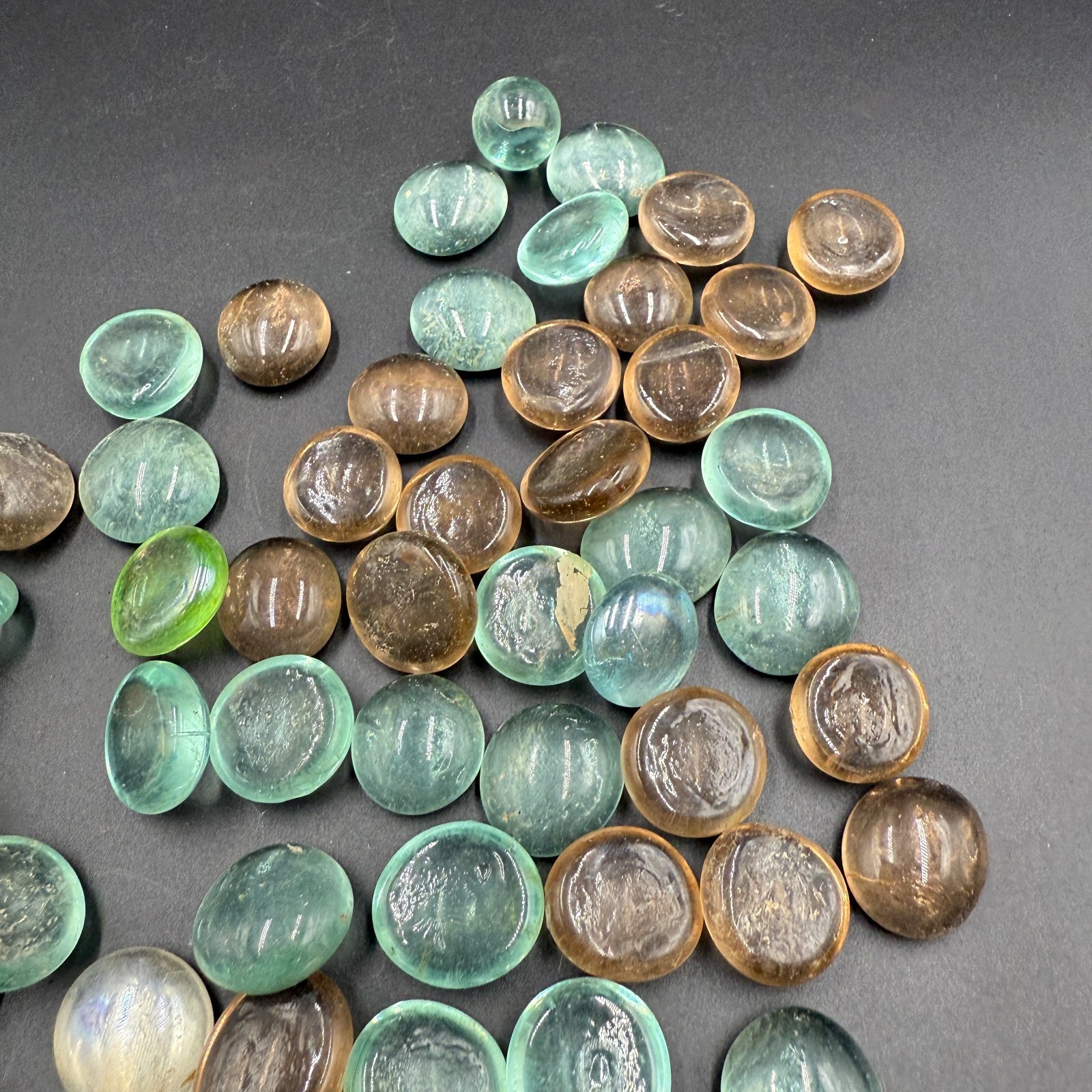 Vintage Glass Cabochons Pebbles Lot Brown Green Blue