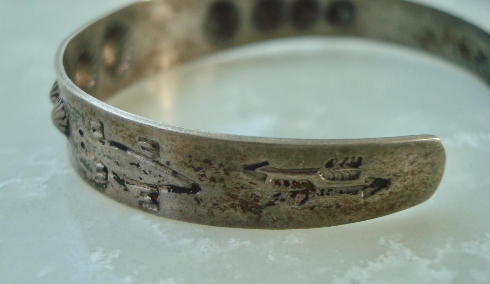 Vtg MORNING STAR THUNDERBIRD GILA MONSTER Navajo SILVER BRACELET Fred Harvey Era