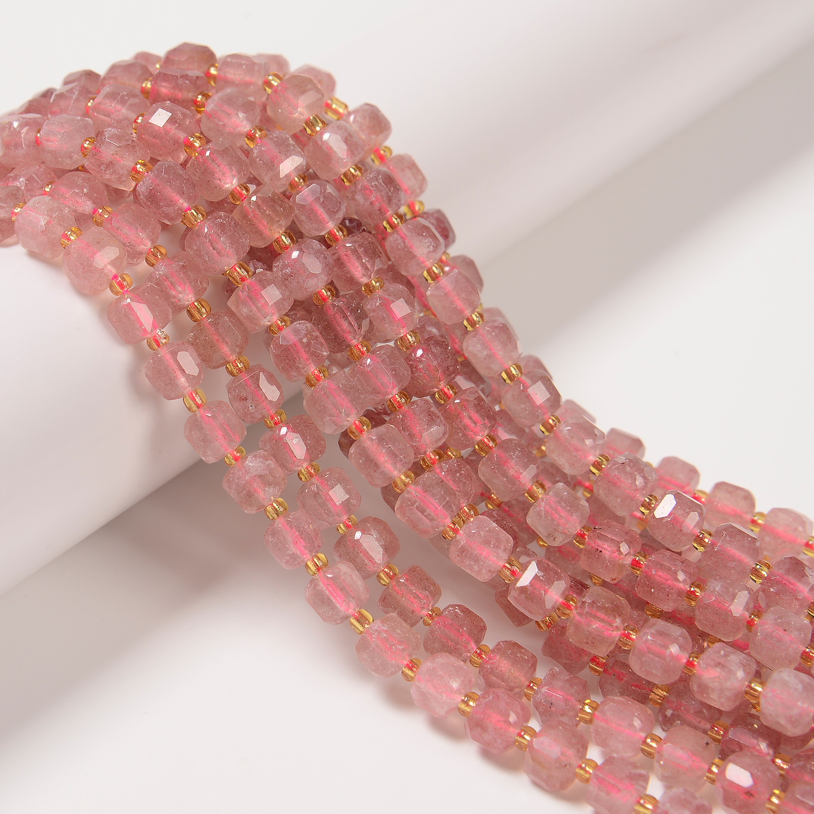 Natural Strawberry Quartz Faceted Rubik’s Cube Beads Size 6-7mm 15.5″ Strand