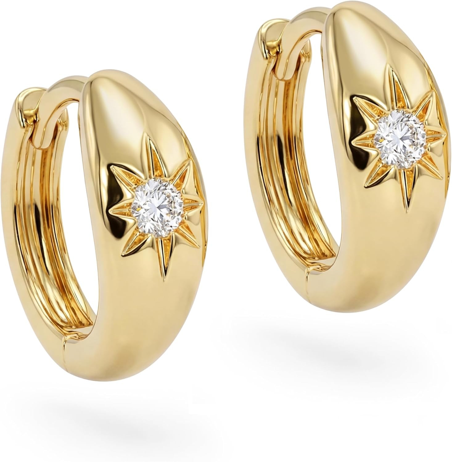 Chunky Huggie Hoop Earrings for Women Starburst Beaded Styles | 18K Gold Plated