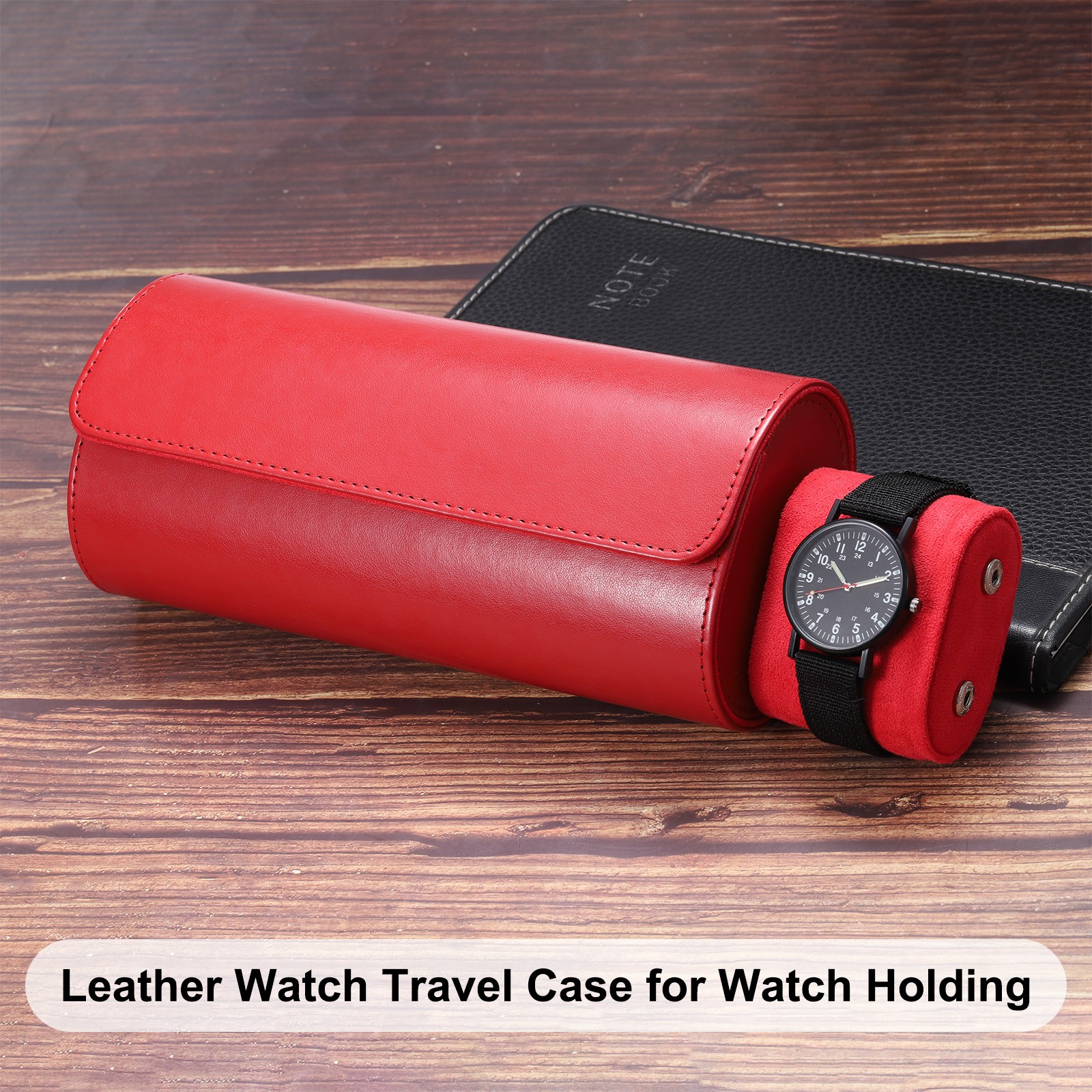 Leather Watch Travel Case for Men Women Watch Holding 3 Slot, Black