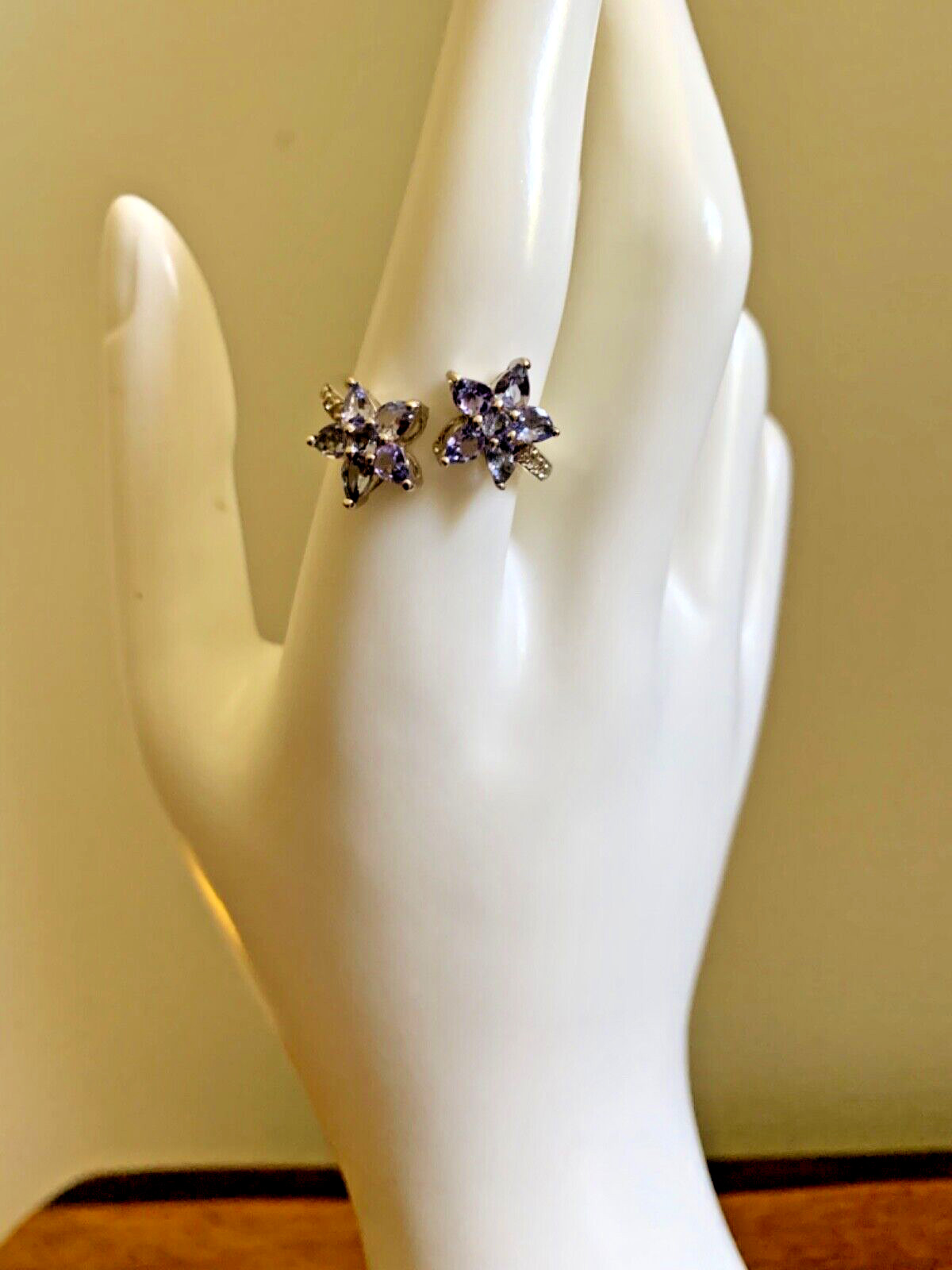 Tanzanite, Natural White Zircon Floral Bypass Ring in Sterling Silver (Size 9.0)