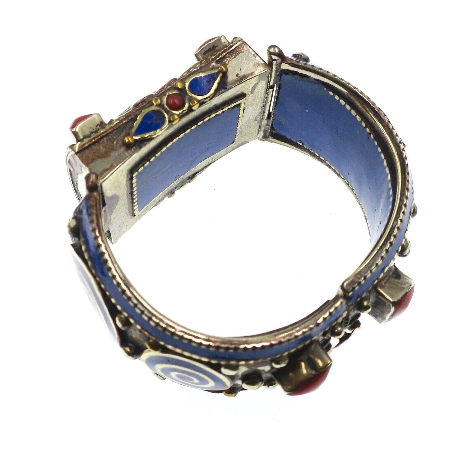 Vintage Chinese Export Sterling Silver and Cloisonne Bangle Bracelet 6-3/4 inche