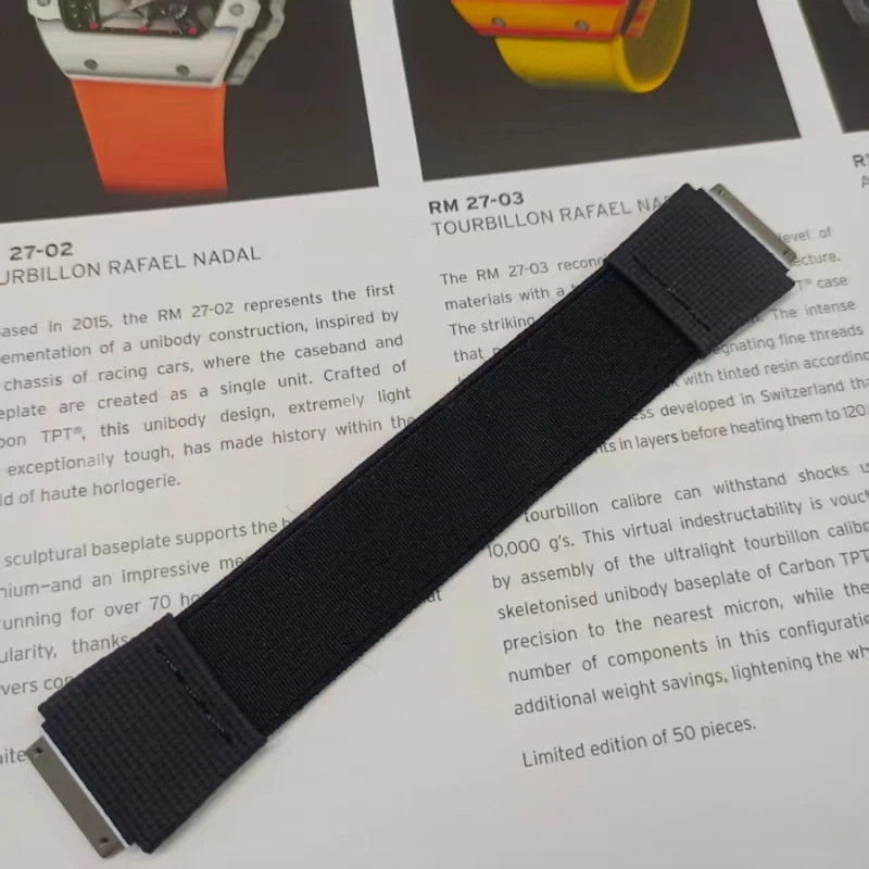 Black White Elastic Watch Strap Band Fits Richard Mille RM67 01 02 S M Size