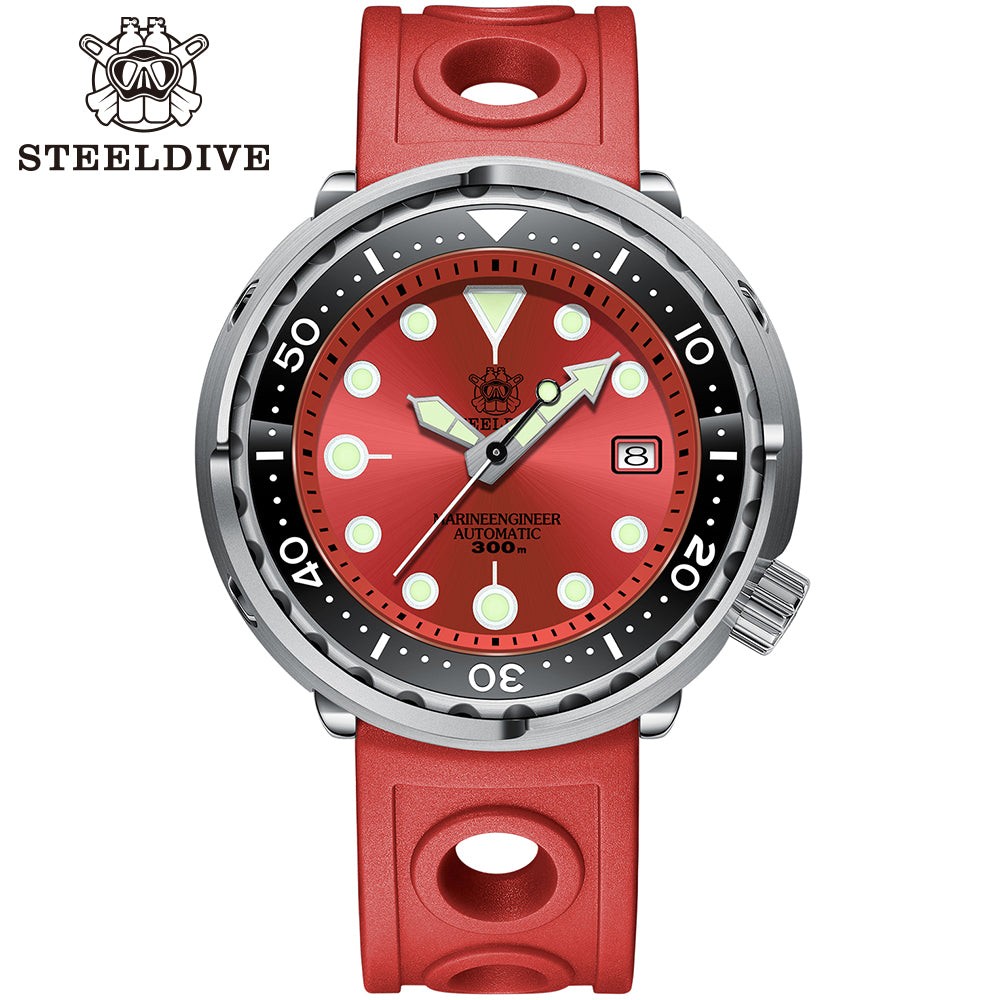 STEELDIVE SD1975 Mens 47.5mm 300M Automatic Dive Watch NH35 Steel Red