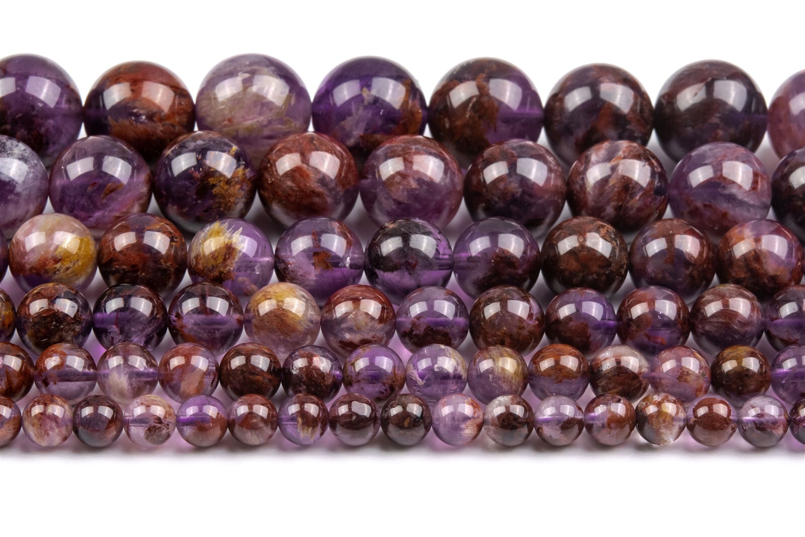 Natural Amethyst Cacoxenite Inclusions Quartz AAA+ Round Beads 8/10/12/16/18MM
