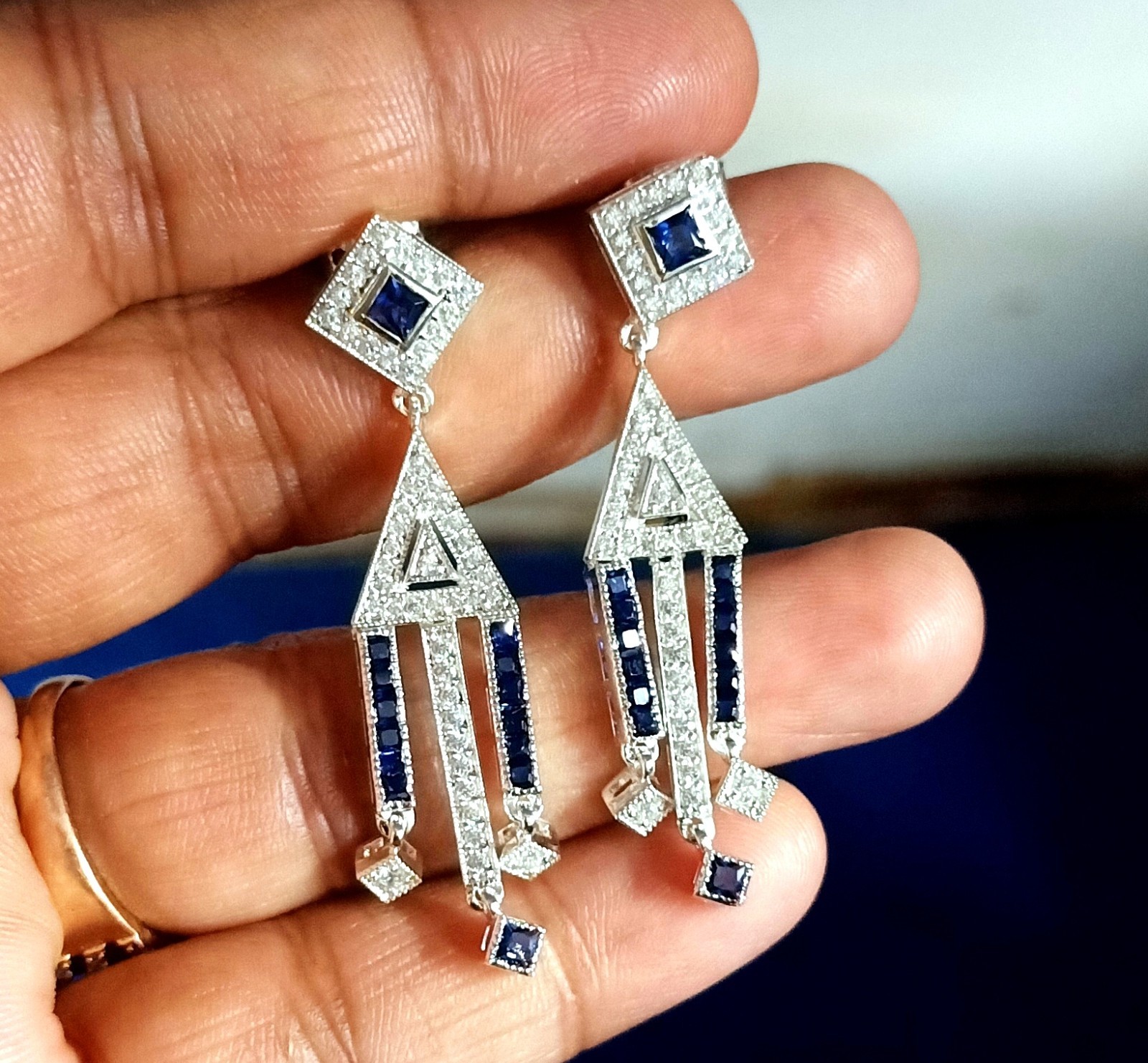 2Ct Lab Created Blue Sapphire Drop & Dangle Earrings 14K White Gold Plated
