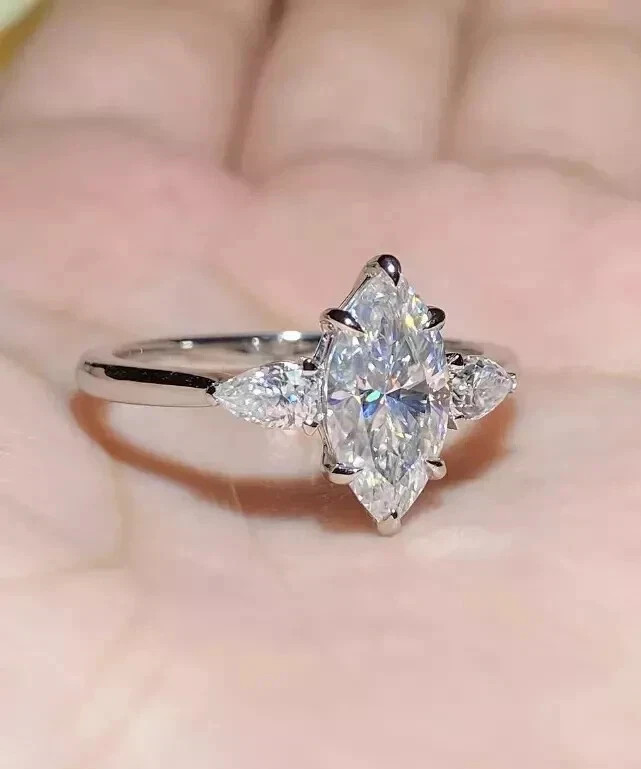 Marquise Cut 3.30 Ct White Moissanite Prong Engagement Ring 925 Sterling Silver
