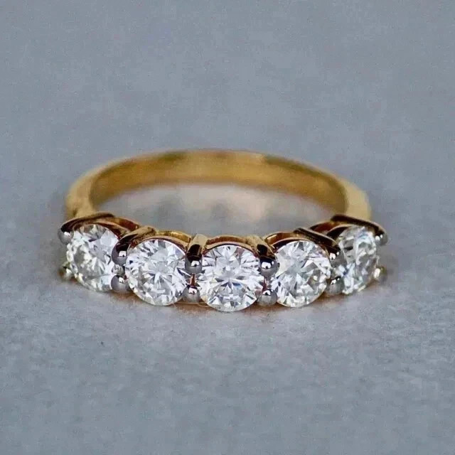 Real Moissanite 3Ct Round Cut Eternity Wedding Band Ring 14K Yellow Gold Plated