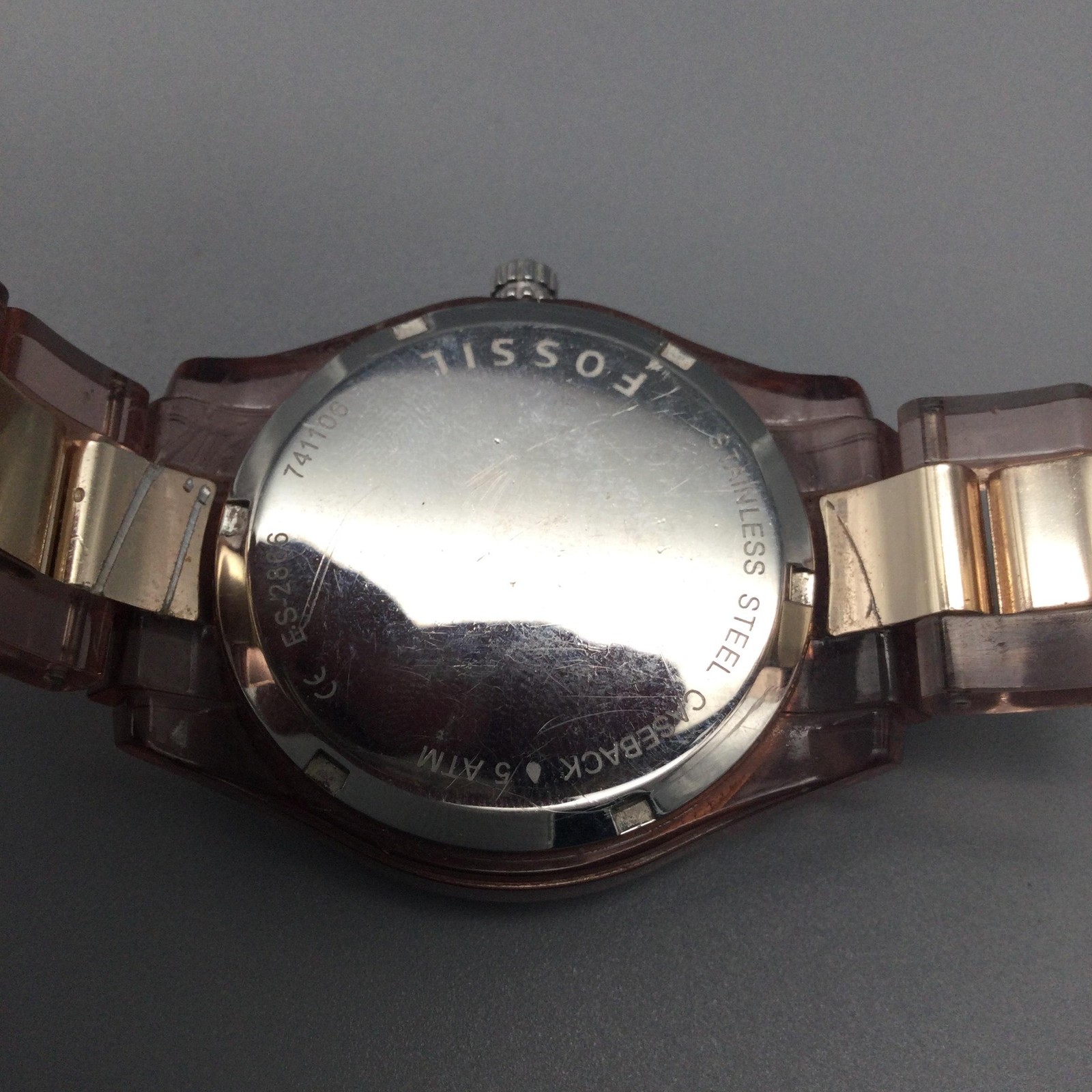 Fossil Riley ES2816 Womens Watch 37mm Gold Tone Pink Bracelet New Battery 7″