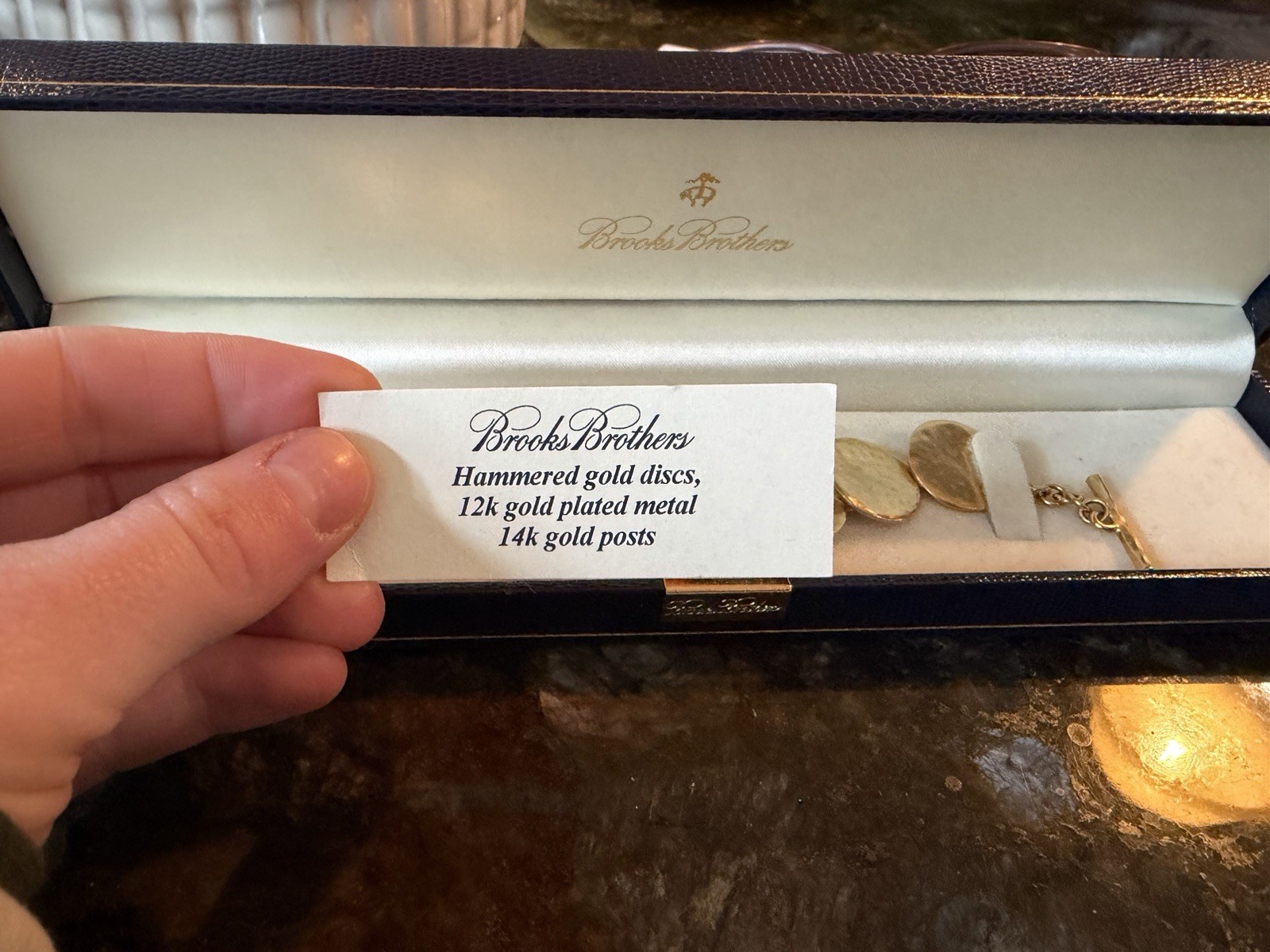 Brooks Brothers Hammered Gold Disks 12k Plated Metal 14k Gold Posts Bracelet