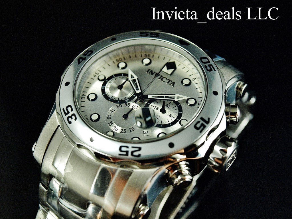 Invicta Men’s 48mm Pro Diver SCUBA Chronograph SILVER DIAL ALL Silver Tone Watch