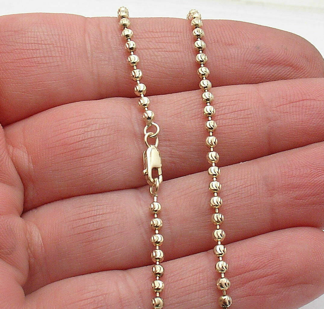 Diamond Moon Cut Bead Ball Bracelet Lobster Lock Real Solid 14K Yellow Gold