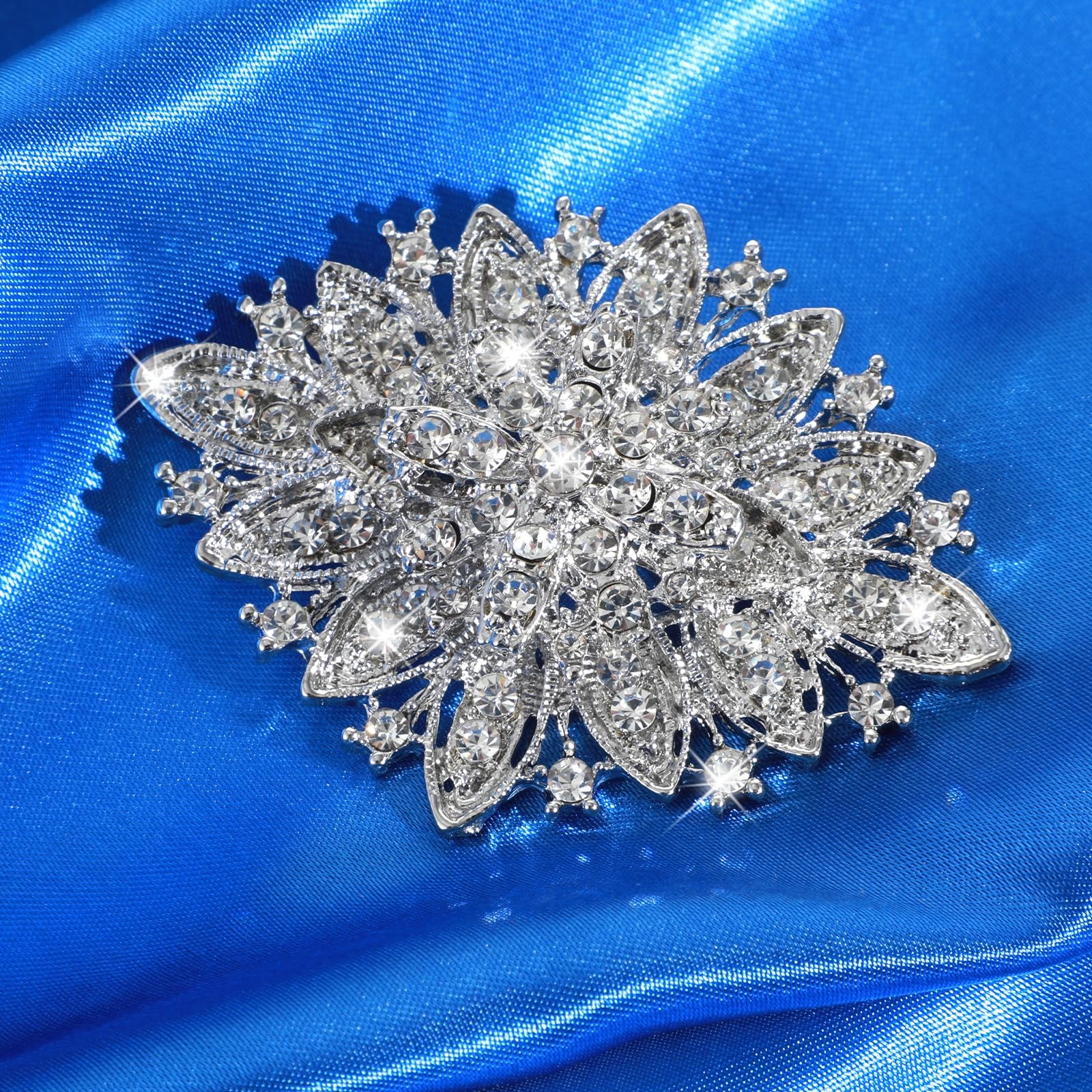 Mabor Vintage Rhinestone Brooch for Women, Silver Alloy Crystal Pin for Weddi…