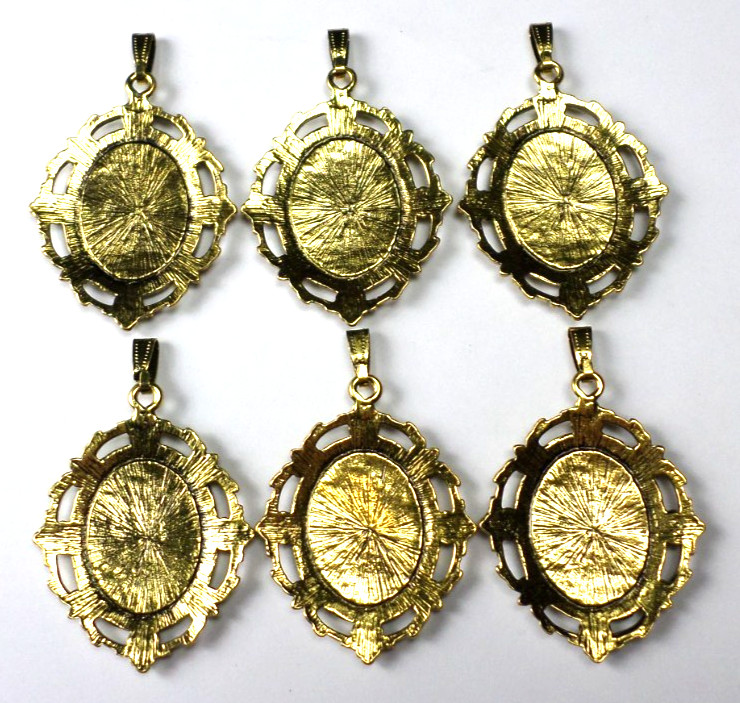 6 of 25x18mm Antique Gold Victorian Nouveau Cabochon Pendant Settings 54x40mm