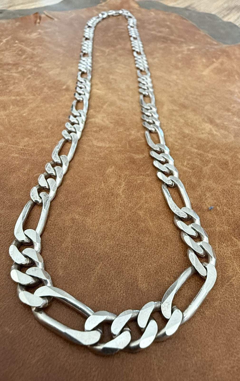 Vintage Heavy 925 Sterling Silver Figaro Link Chain 8mm Wide Necklace 24” Inch