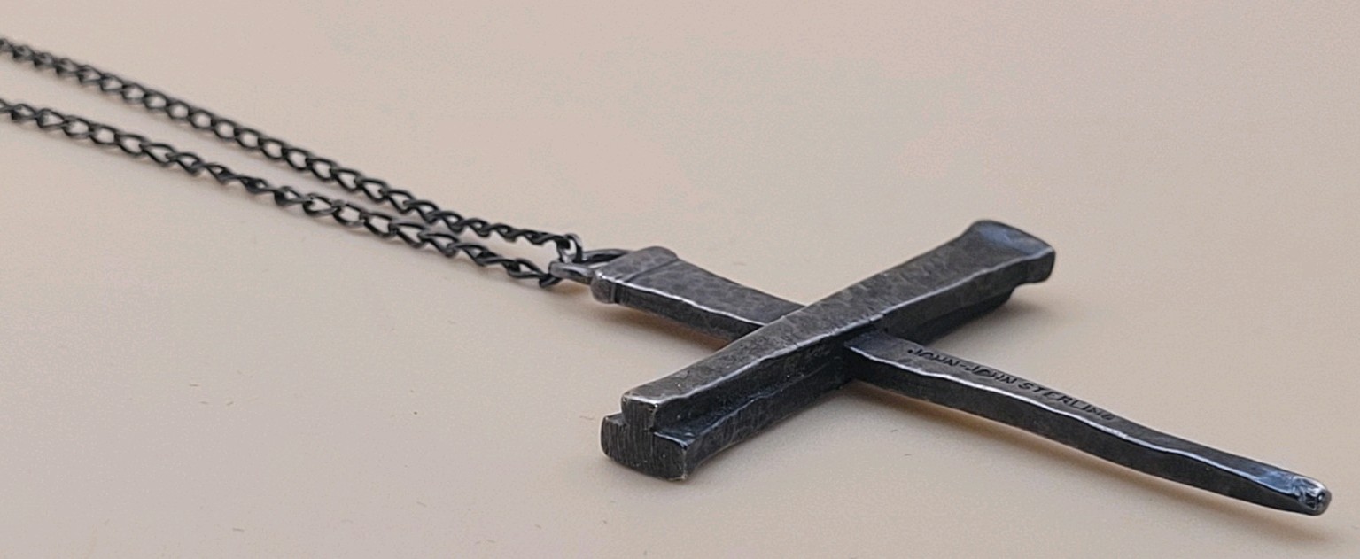 Sterling 925 Brutalist John-John Forged Nails Cross Necklace AGI 925 18″ Chain