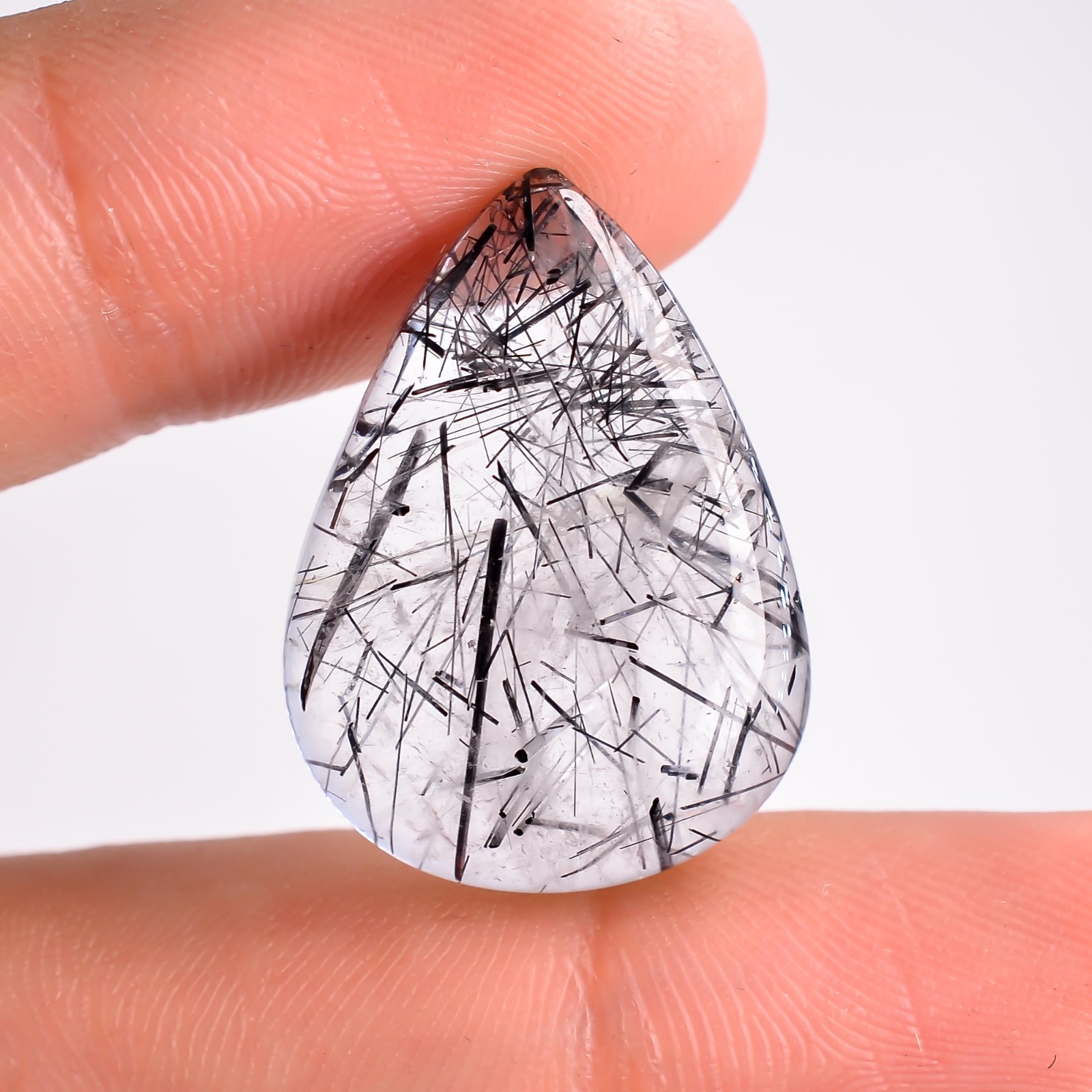 17Cts Natural Rare Rutile Quartz Pear Shape Cabochon, Loose Gemstone