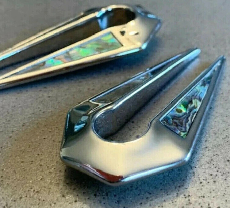 PAIR Abalone Shell Inlaid Keyhole Ear Weight Hangers Tunnels Plugs Gauges