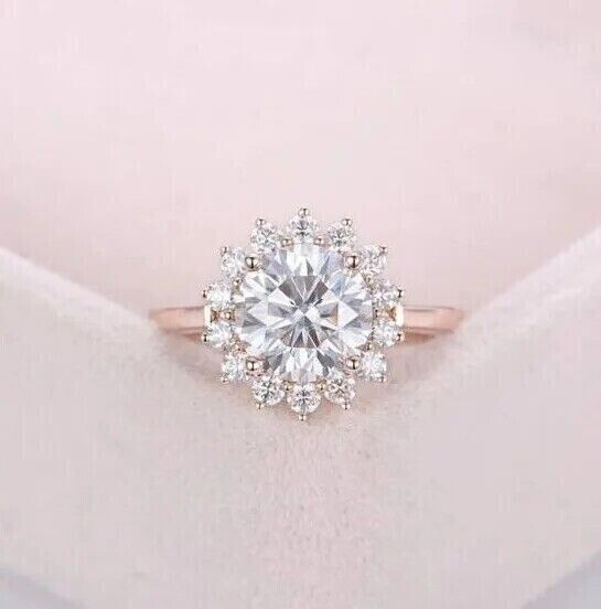 2Ct Round Cut Simulated Diamond Halo Engagement Ring 14k Rose Gold Plated